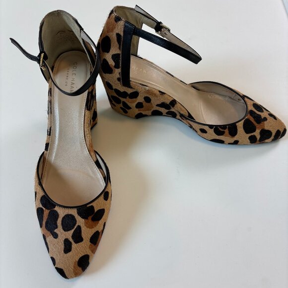 Cole Haan Leopard Calf Hair D’Orsay Pumps Ankle Strap Heels Size 10 - Picture 1 of 12